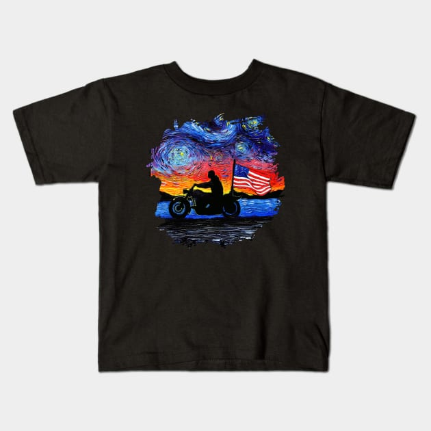 Easy Rider with border Kids T-Shirt by sagittariusgallery